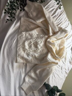 Cream Cable-Front Turtleneck Sweater for Women